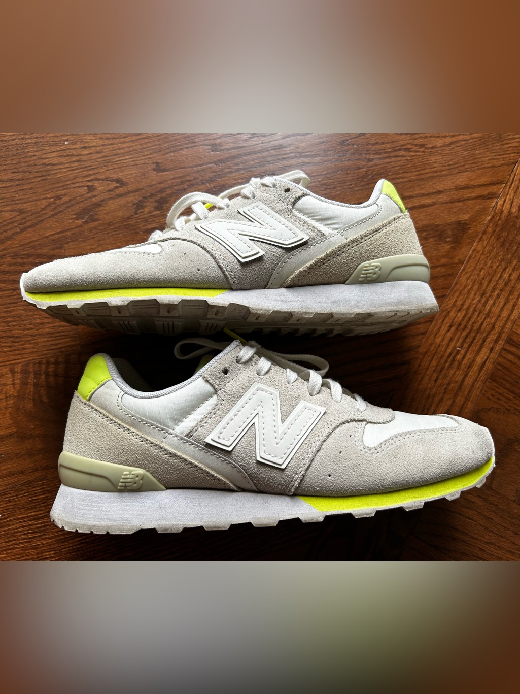 New Balance Light Gray Shoes With Neon Yellow Accents